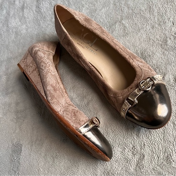 AGL Attilio Giusti Leombruni Jody Cap Toe Buckle Wedge Ballet Flat Patent Gold - Picture 1 of 17